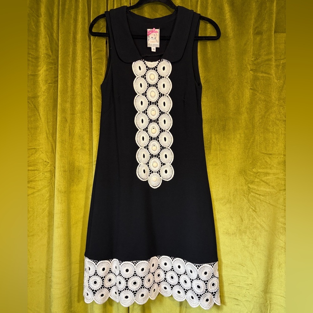 Vintage Y2K Yoanna Baraschi Black Peter Pan shift dress scalloped lace Small